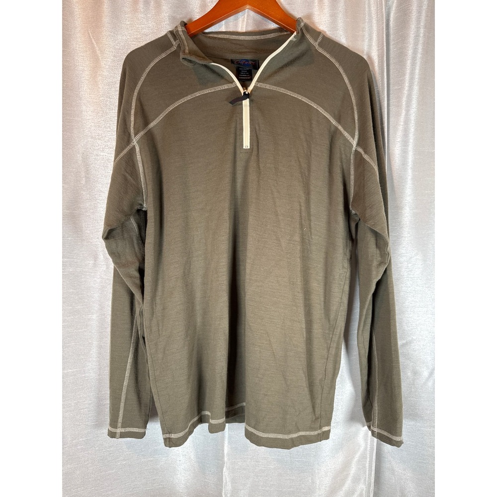 Railriders Men's L Olive Green 100% Wool Long Sleeve 1/4 Zip Pullover Top‎